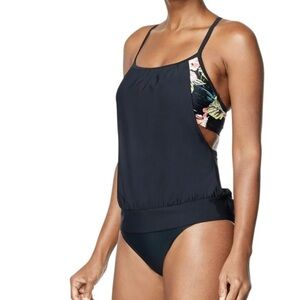 Speedos‎ Black floral upf protection active Blouson Tankini swim Top size XS new